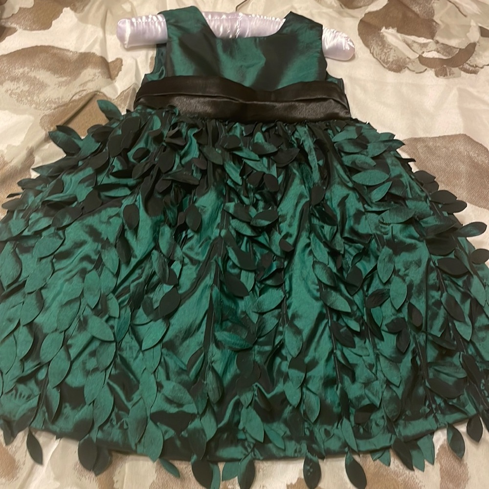 Blueberi Blvd Emerald Leaf Christmas Dress - 3T
